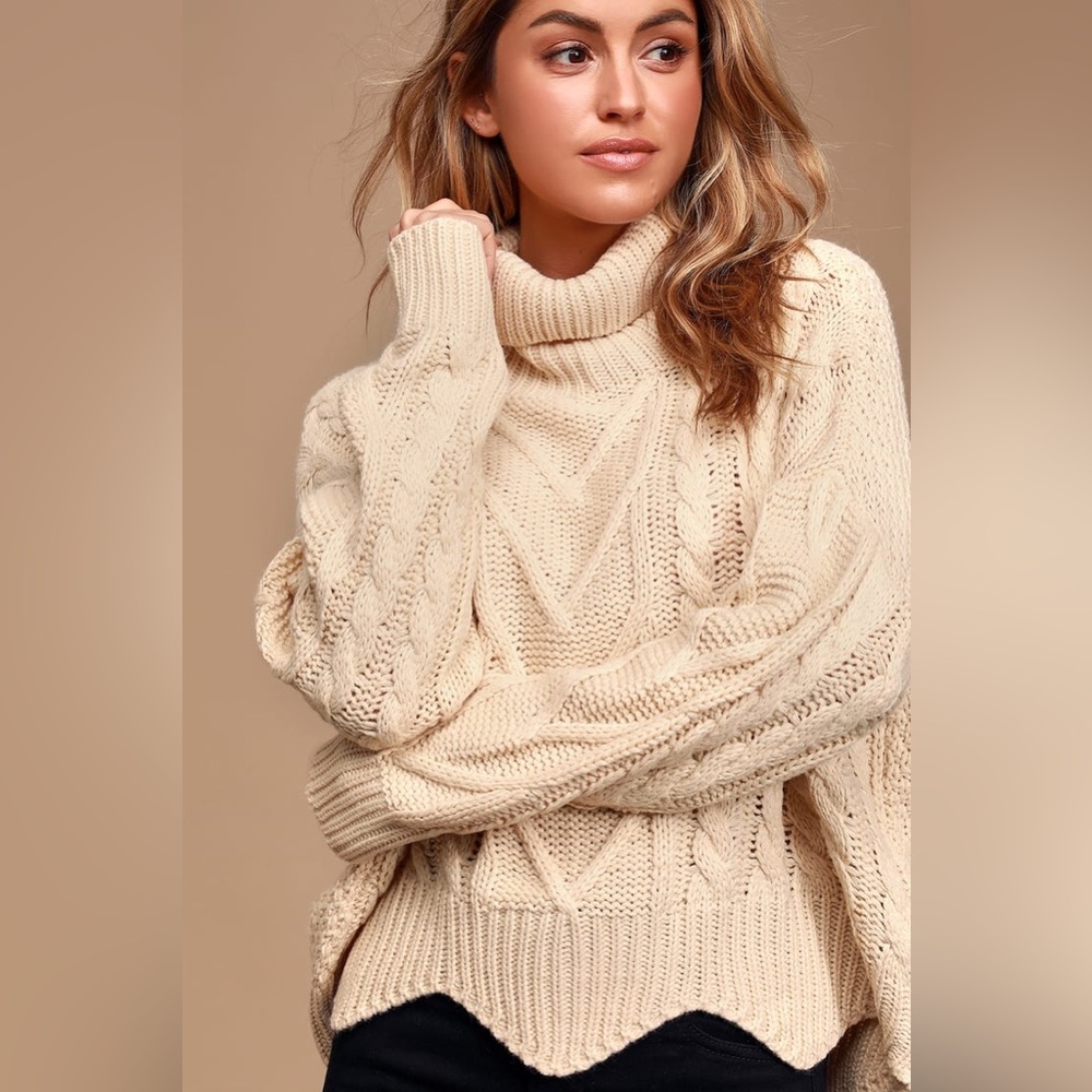 Call Me Cozy Cream Cable Knit Turtleneck Sweater